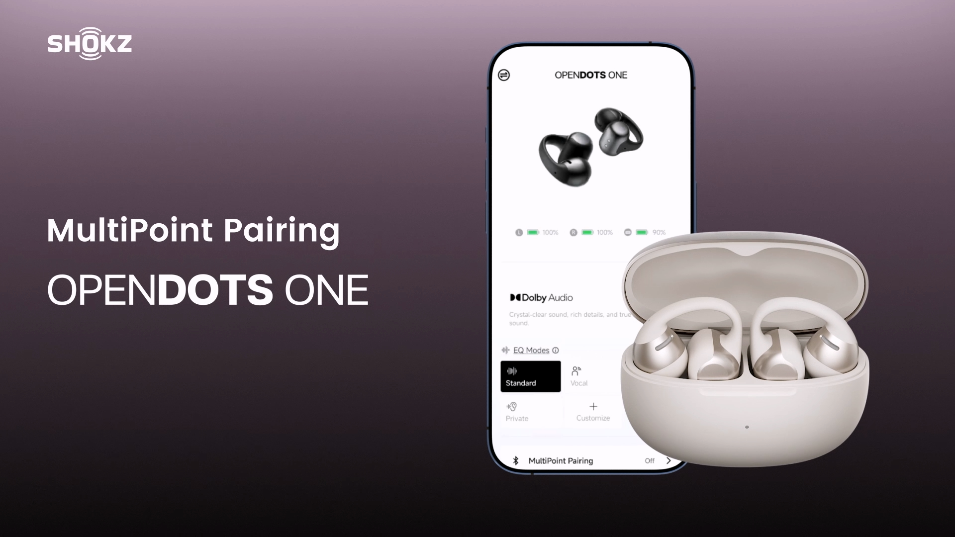 SHOKZ OpenDots ONE Open Ear Headphones, Premium Dolby Audio 6.5g
